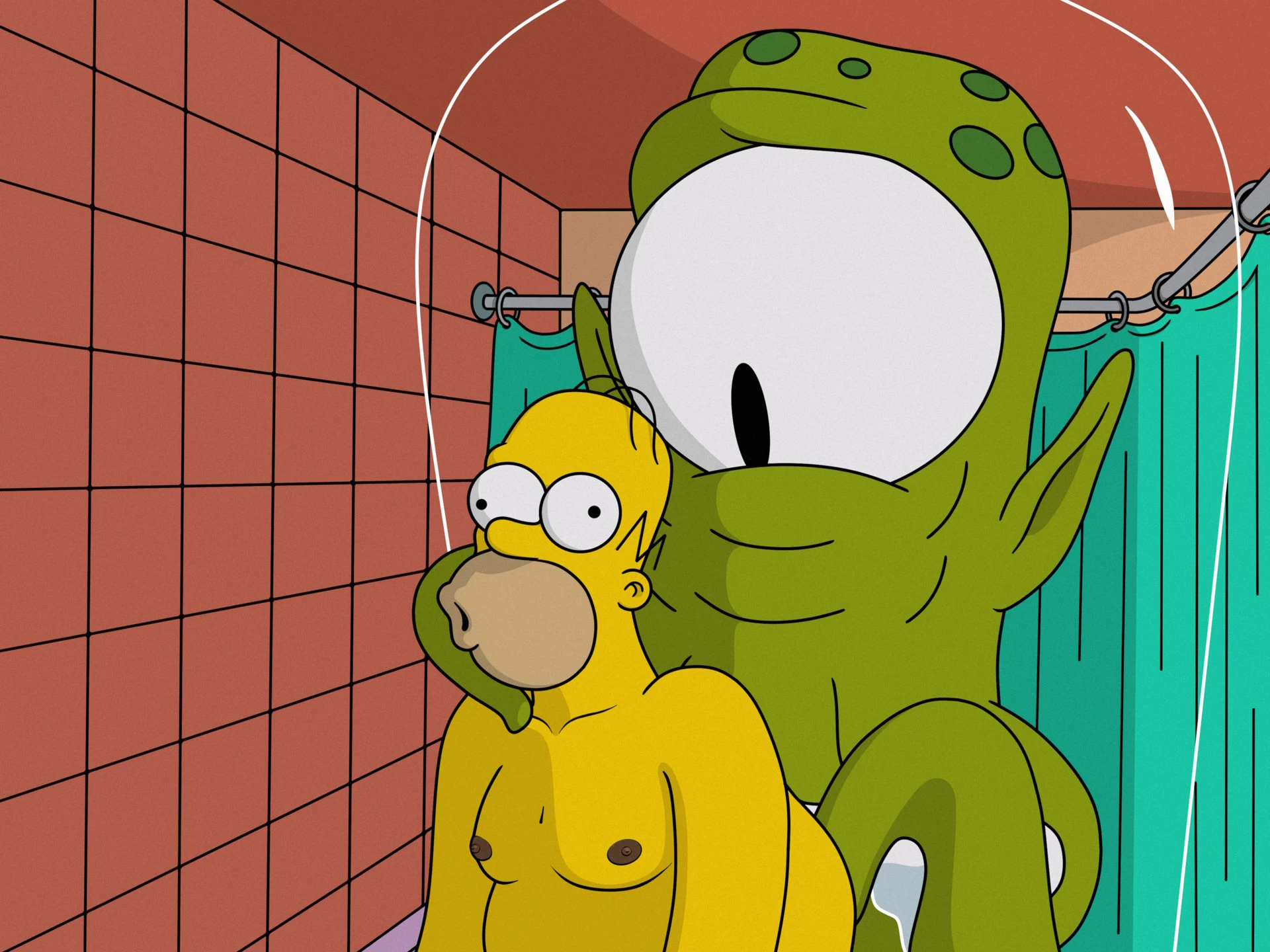 Homer Simpson in the shower with Kang private - H-02 - drawing to order