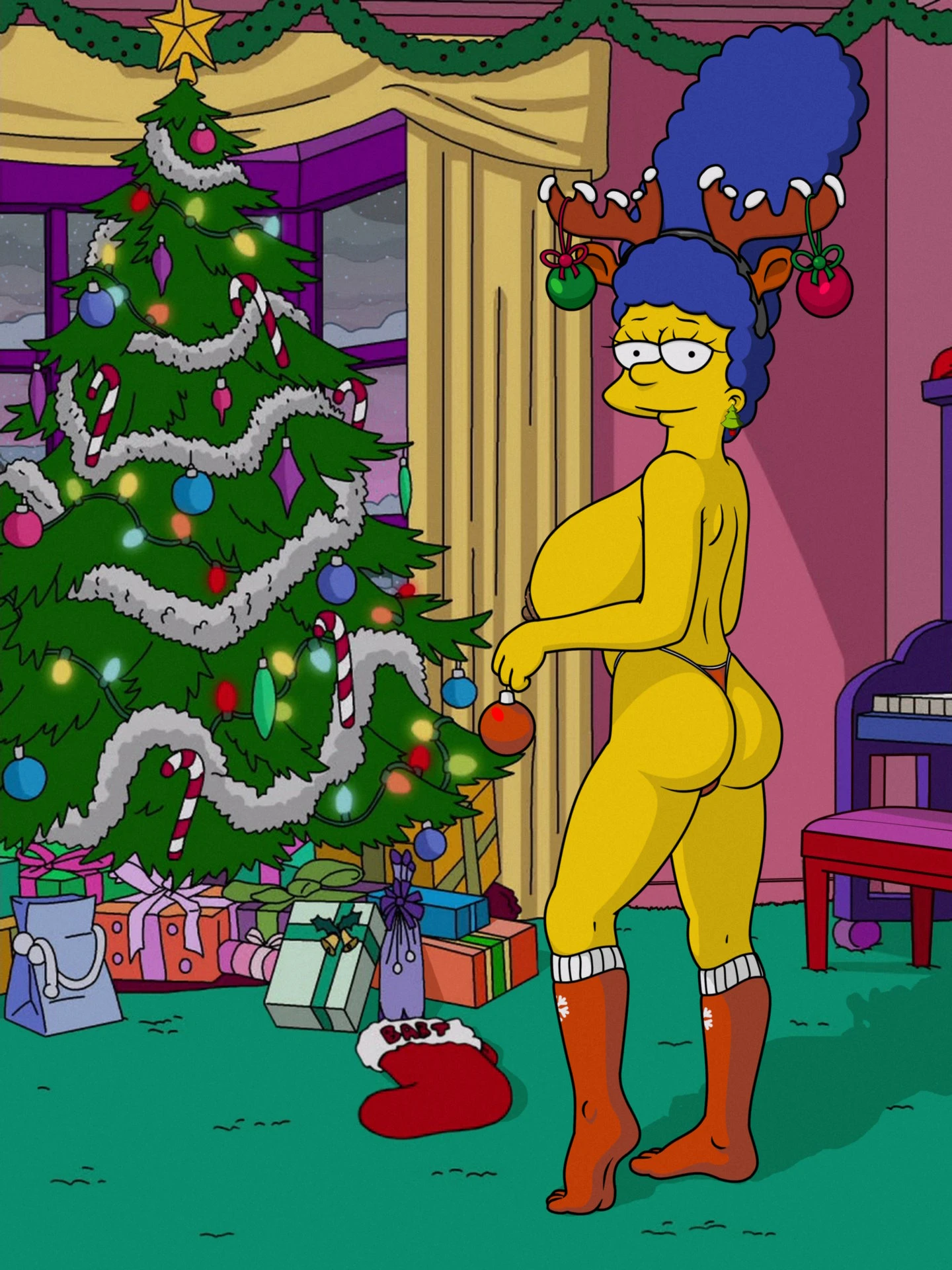 Happy New Year 2022 - Hot Marge Simpson at the Christmas tree pin 02